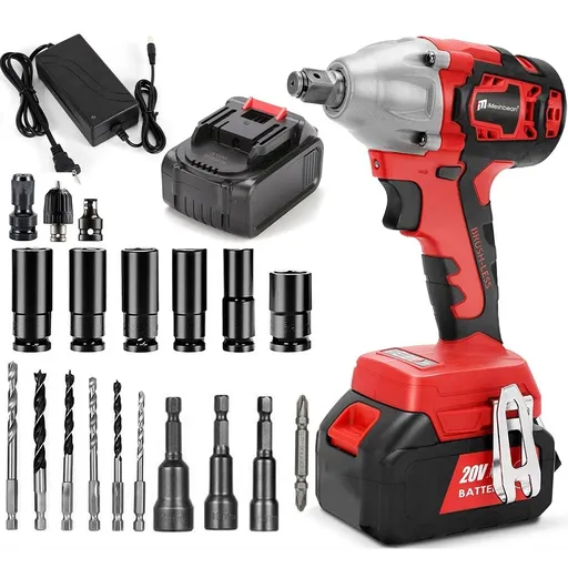 [GJ09373] 520Nm Cordless Brushless Electric Impact Wrench Gun 1/2" Driver w/ 2 Batteries