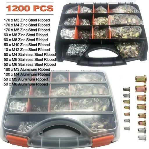 [GJ08115] 1200 pcs Zinc Steel Rivet Nut Kit Rivnut Insert Nutsert Assort Metric Threaded