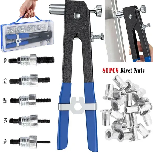 [KR08303] 86 Pcs Threaded Nut Rivet Gun M3-m8 Insert Tool Riveter Rivnut Nutsert Riveting