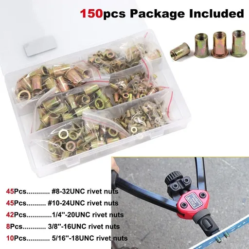 [KR20089] 150pcs Zinc Steel Rivet Nut Kit Rivnut Insert Nutsert Assort SAE Threaded