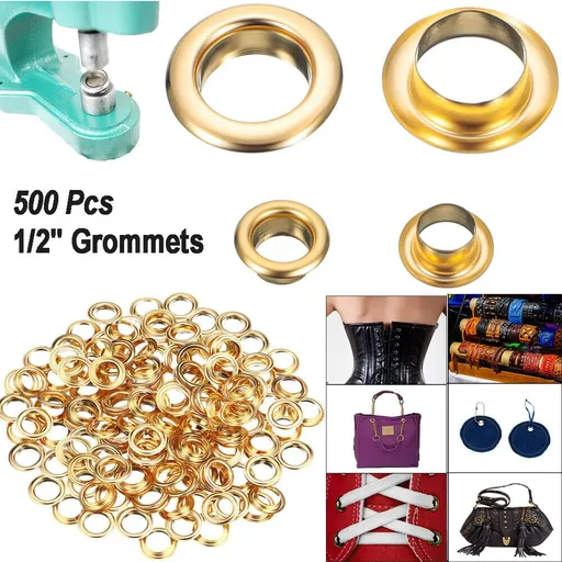 [KR08274] 500 Grommet Kit 1/2" Inside Diameter Grommet Setting Tool Metal Eyelets +Washer
