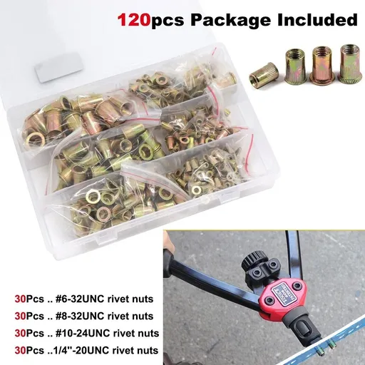 [KR20088] 120pcs Zinc Steel Rivet Nut Kit Rivnut Insert Nutsert Assort SAE Threaded
