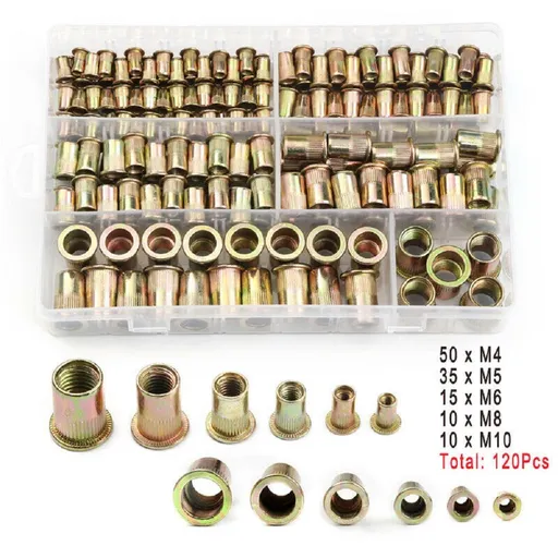 [KR06656] 120pcs Set Rivet Nut Kit Mixed Zinc Steel Threaded Rivnut Insert Nutsert M4-M10