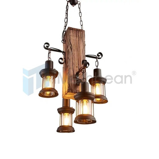 [FW09370] 4-Light Rustic Farmhouse Furniture Wood Chandelier Pendant Lighting Fixture