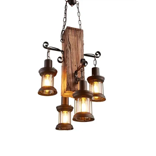 [FW09370A] 4-Light Rustic Farmhouse Furniture Wood Chandelier Pendant Lighting Fixture