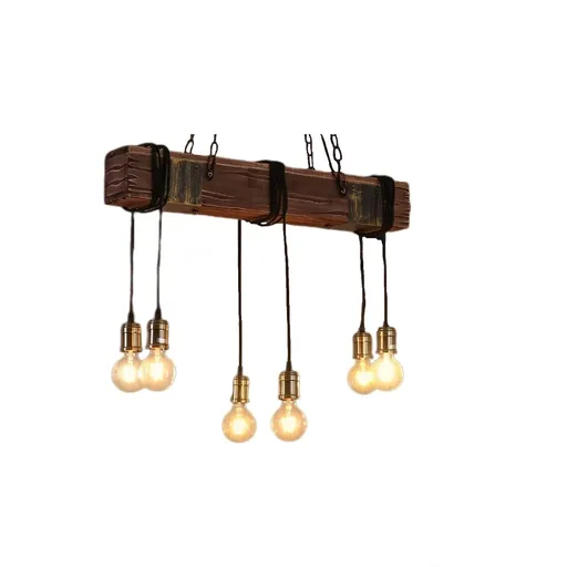 [FW20031] 6-Light Rustic Farmhouse Furniture Wood Chandelier Pendant Lighting Fixture