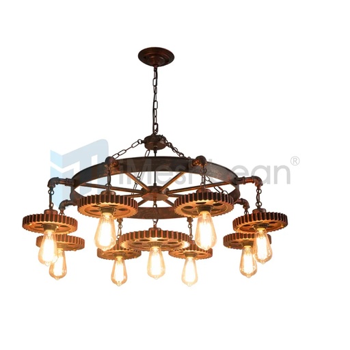 [FW08032] Industrial Rustic Chandelier Gear Shades Adjustable Chain Pendant Light with 7 Heads