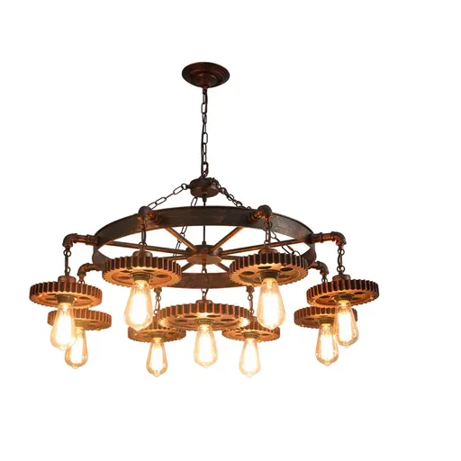 [FW08032] Industrial Rustic Chandelier Gear Shades Adjustable Chain Pendant Light with 7 Heads