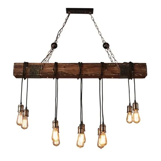 [FW08030] Rustic Farmhouse Chandelier Wood Hanging Insdustrial Pendant Lighting Vintage Ceiling Light w/ 10 Heads