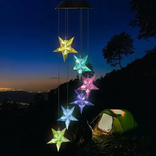 [FW07456] Star LED Color-Changing Power Solar Wind Chimes Yard Home Garden Decor