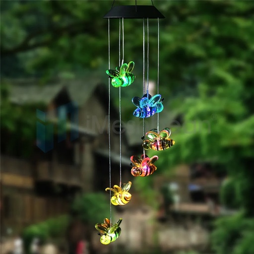 [FW05387] Solar Lamp Color Changing LED Cute Bee Wind Chimes Outdoor Home Garden Decor