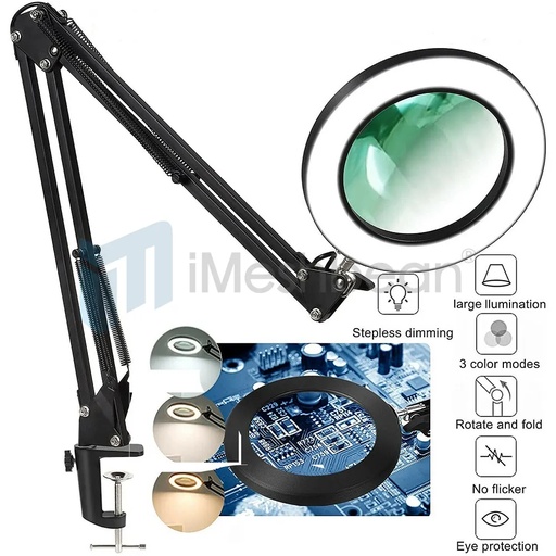 [FW08591] Magnifier LED Lamp 5X Magnifying Glass Desk Table Light Reading Lamp With Clamp
