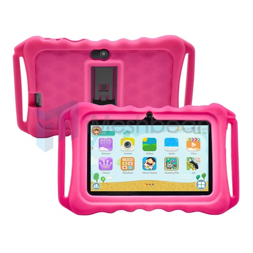 [QZ09157] Rose red 7" Android 8.1 Tablet PC For Kids Quad-Core Dual Cameras WiFi Bundle Case