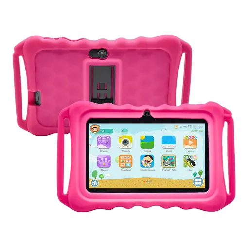 [QZ09157] Rose red 7" Android 8.1 Tablet PC For Kids Quad-Core Dual Cameras WiFi Bundle Case