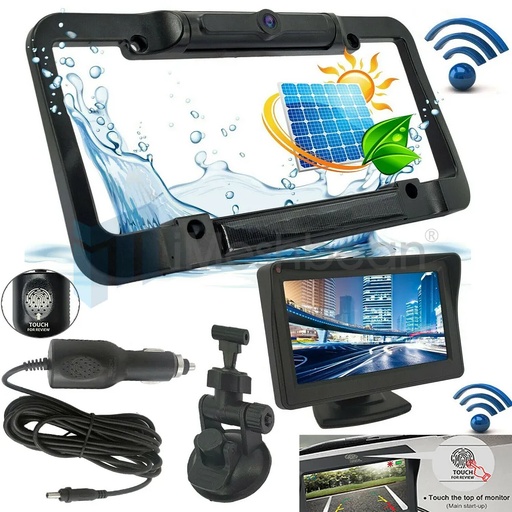 [LM07384] Wireless Solar License Plate Backup Camera HD Monitor Kit Night Vision Waterproof