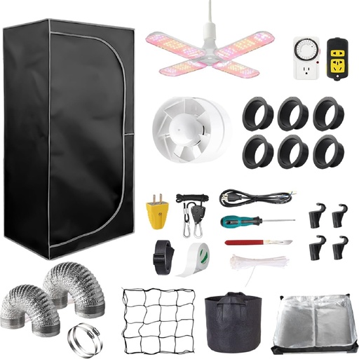[AG08878] 2 x 2 ft. Grow Tent Kit With LED Lights Complete Grow kit With Full Spectrum Grow Light 24"x 24"x 48"