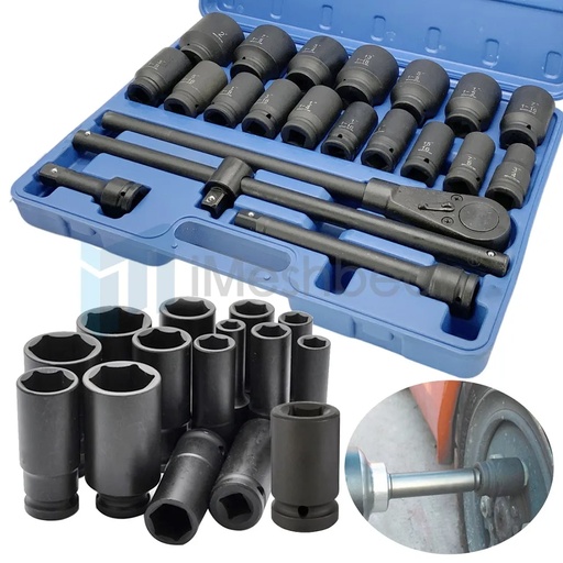 [TQ09090] 22 Pcs Impact Socket Set 3/4" Drive Deep SAE Cr-Mo Extension Bar Sliding T-Bar