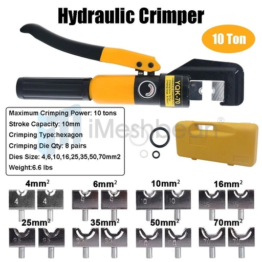 [TQ20187] 10 Ton Hydraulic Wire Battery Cable Lug Terminal Crimper Crimping Tool with 8 Dies