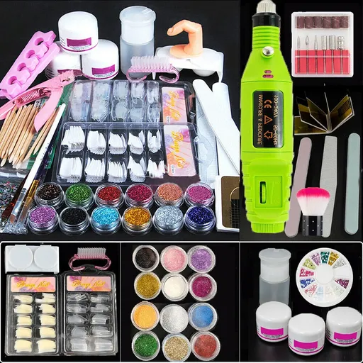 [NM08286] Acrylic Nail Drill Nail Art Tool DIY Nail Decor Kit Powder Glitter Sticker Green