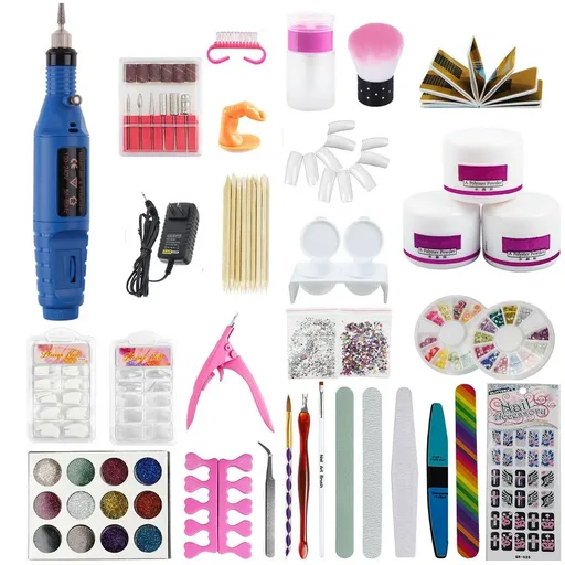 [NM08288] Acrylic Nail Drill Nail Art Tool DIY Nail Decor Kit Powder Glitter Sticker -Blue
