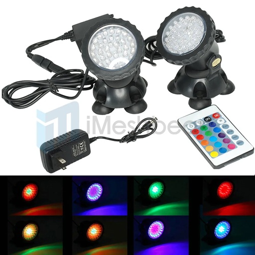 [109-PL203] Submersible 72 LED RGB Pond Spot 2 Lights Underwater Pool Fountain +IR Remote