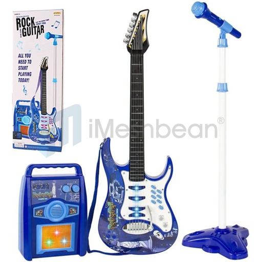 [702-QA013-BU] iMeshbean Kids Electric Guitar With Microphone Amp AUX Childrens Blue Guitar Kit Play Set
