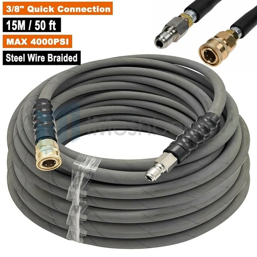 [GS20418] 50ft Pressure Washer Hose 4000PSI Non-Marking 3/8" Couplers Hot&Cold Water 275F