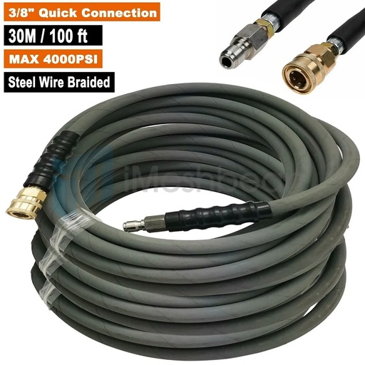 [GS20419] 100ft Pressure Washer Hose 4000PSI Non-Marking 3/8" Couplers Hot&Cold Water 275F