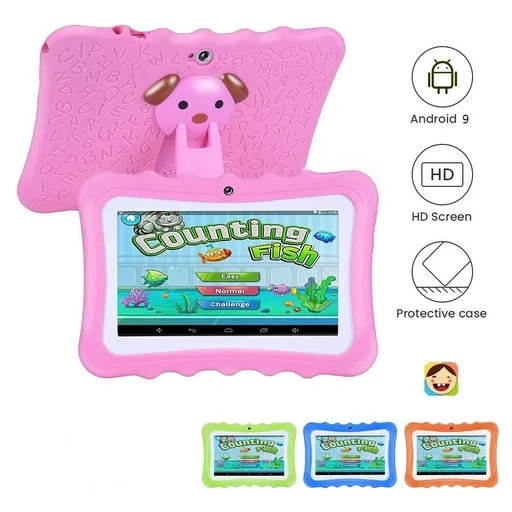 [QZ07208] 7" Android 9 Tablet PC For Kids 64G Quad-Core Dual Cameras WiFi Bundle Case, Pink