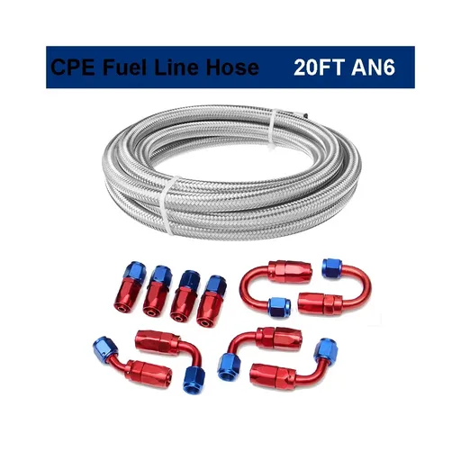 [GS09475] AN6 -6AN AN-6 3/8 Fitting Stainless Steel Braided Oil Fuel Hose Line 20FT Kit