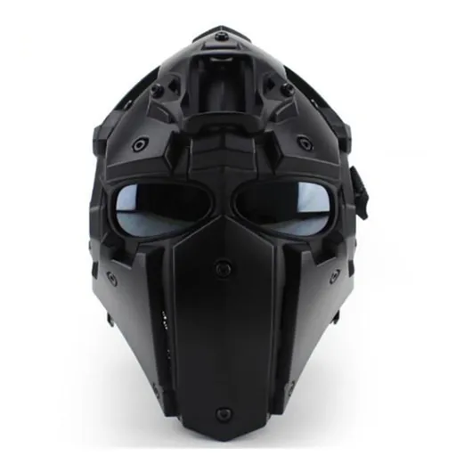 [PM05081] Full Face Protective Mask Tactical Airsoft Helmet with 4 Pairs Visor Goggles, Black