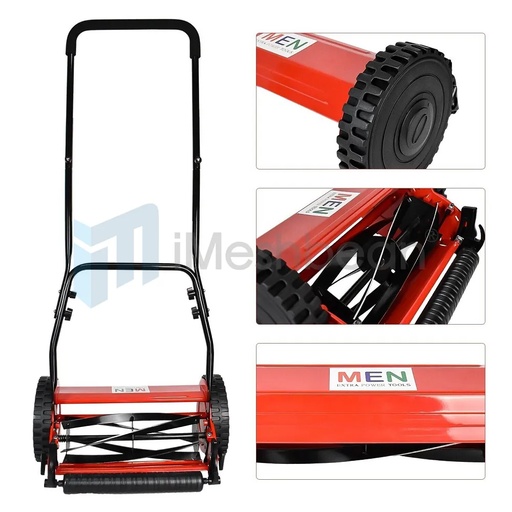 [MJ20650] 14-Inch 5-Blade Manual Reel Lawn Mower w/Adjustable Cutting Height Grass Catcher