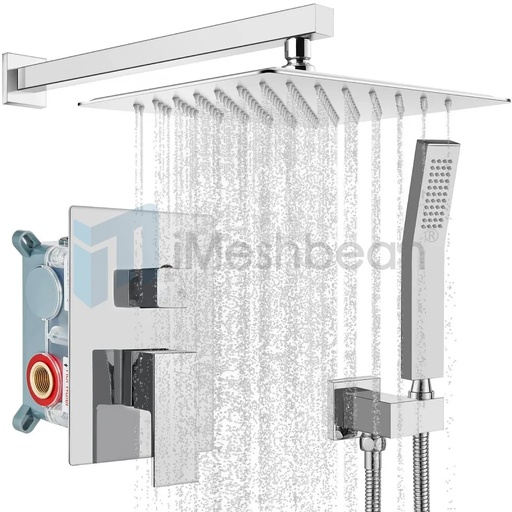 [AH20229] 12"Shower Faucet Set System Rainfall Shower Head Combo w/Mixer Valve Kit Wall Mount