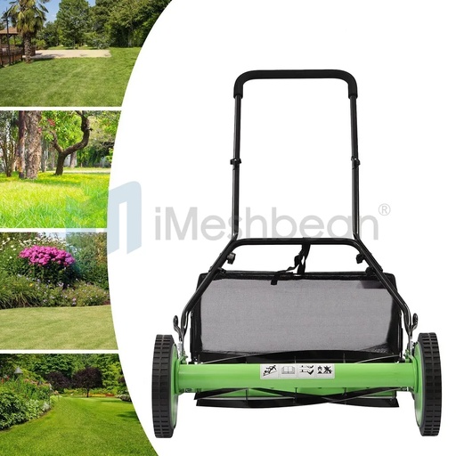 [MJ21232] Reel Lawn Mower,16 inch,5 Blades,9-Position Height Adjustment w/Grass Catcher