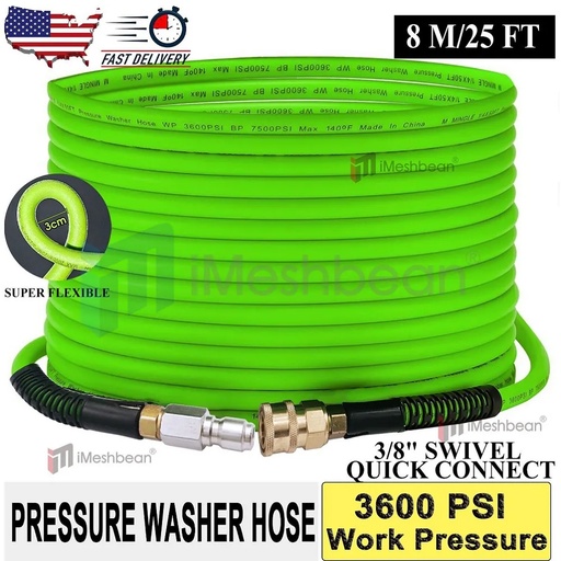 [GS21136] 25FT 3600PSI Replacement High Pressure Power Washer Hose-3/8" Swivel QC Flexible
