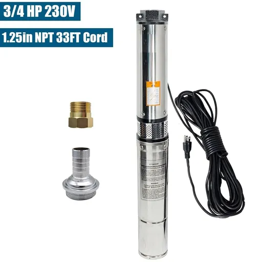 [PU21548A] 3/4 HP 3 inch Deep Well Submersible Pump 220V 13GPM 247ft Head 33ft Cord Stainless Steel