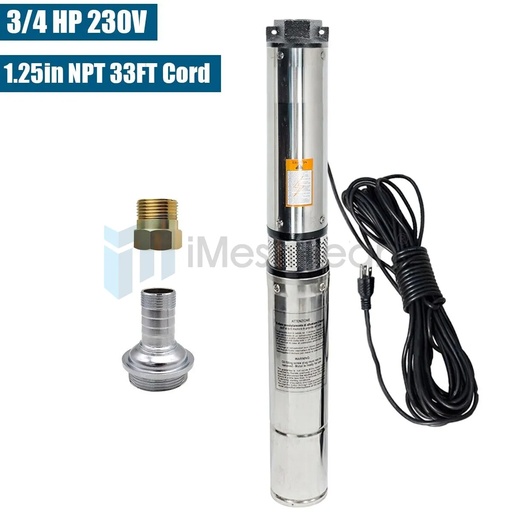 [PU21548A] 3/4 HP 3 inch Deep Well Submersible Pump 220V 13GPM 247ft Head 33ft Cord Stainless Steel