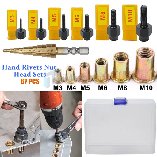 [KR21442] iMeshbean Hand Rivet Nut Gun Head Nuts Nutsert Tool Simple Installation Manual Riveter Rivnut Tool Kit