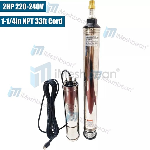 [PU21550] 2 HP 4 inch Deep Well Submersible Pump 220V 373GPM 427ft Head 33ft Cord Stainless Steel