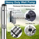 2 HP Deep Well Submersible Pump, Stainless Steel Water Pump, 4", 230V, 10.2 Amps, 60Hz with built-in control box