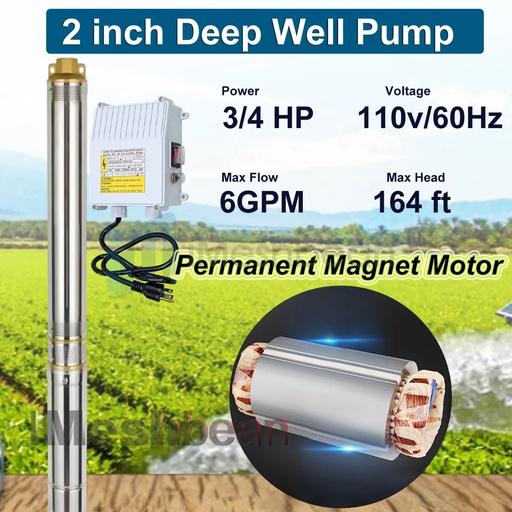 2" 3/4HP Submersible Pump 110 V 6GPM Max  5.5 Amps Deep Well Pumps for Sale