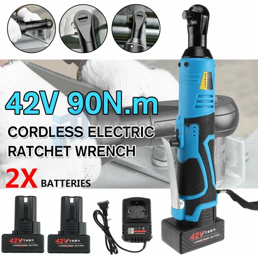 42V Electric Cordless Ratchet 3/8" Right Angle Wrench Impact Power Tool 2 Battery