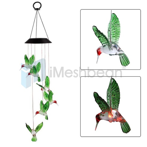 [702-QA023] Hummingbird Solar Wind Chimes Color Changing LED Wind Chime for Home Decor