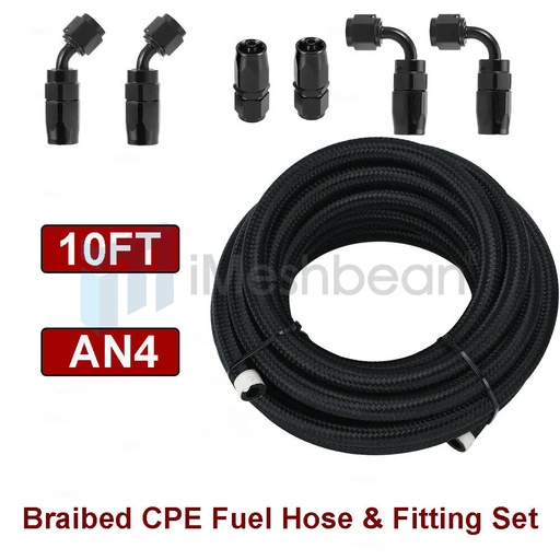 [GS09476] Braided 3/8 Fuel Line -4 AN Oil/Gas/Fuel Hose Line Aluminum Hose End Fitting Kit