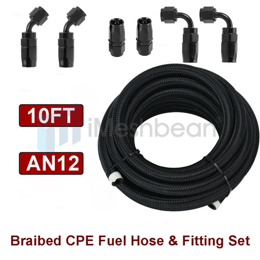 [GS09480] Braided Fuel Line 12 AN Oil/Gas/Fuel Hose Line Aluminum Hose End Fitting Kit