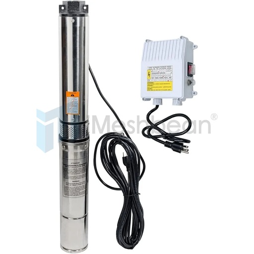 [PU09986C] 1/2 HP Stainess Stell Deep Well Submersible Pump, 4", 110V, 60 Hz, 25 GPM, 150' Head with External Control Box